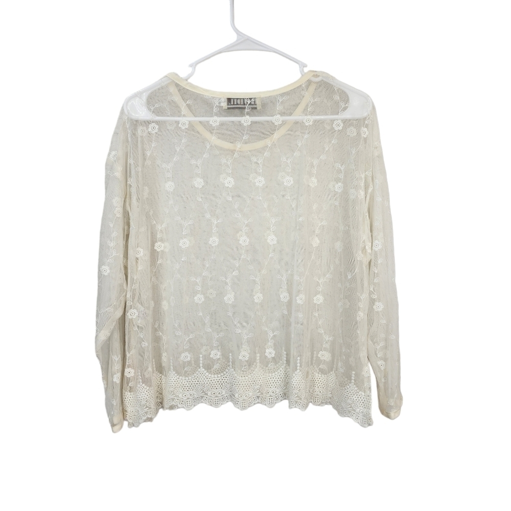 Bodil Women's Vintage Floral Lace Sheer Top - L